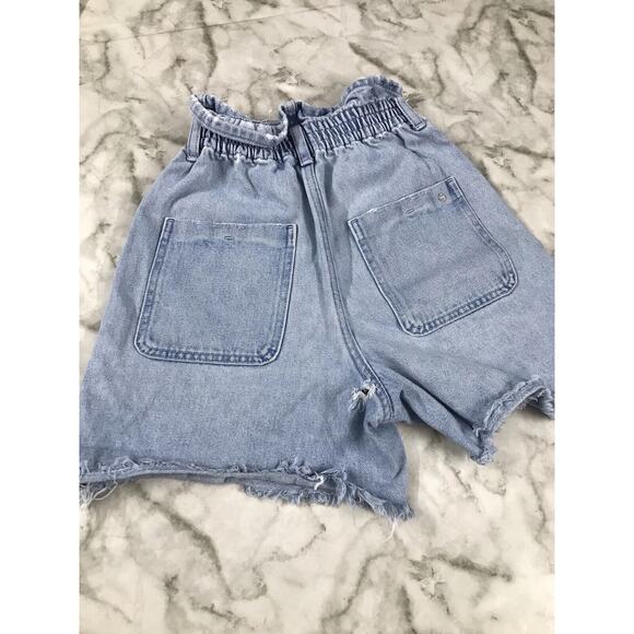 VGT ZARA Paper Bag High Rise Denim Shorts Womens 0 Button Fly BOHO Hippie - Picture 4 of 6
